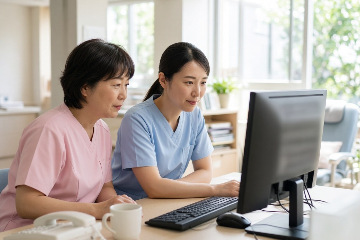 事務所のパソコンで予定を確認する様子(イメージ)