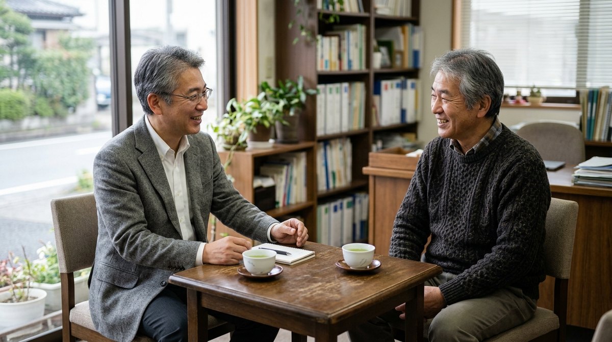 顧問先の社長とゆっくり話す先生（イメージ）